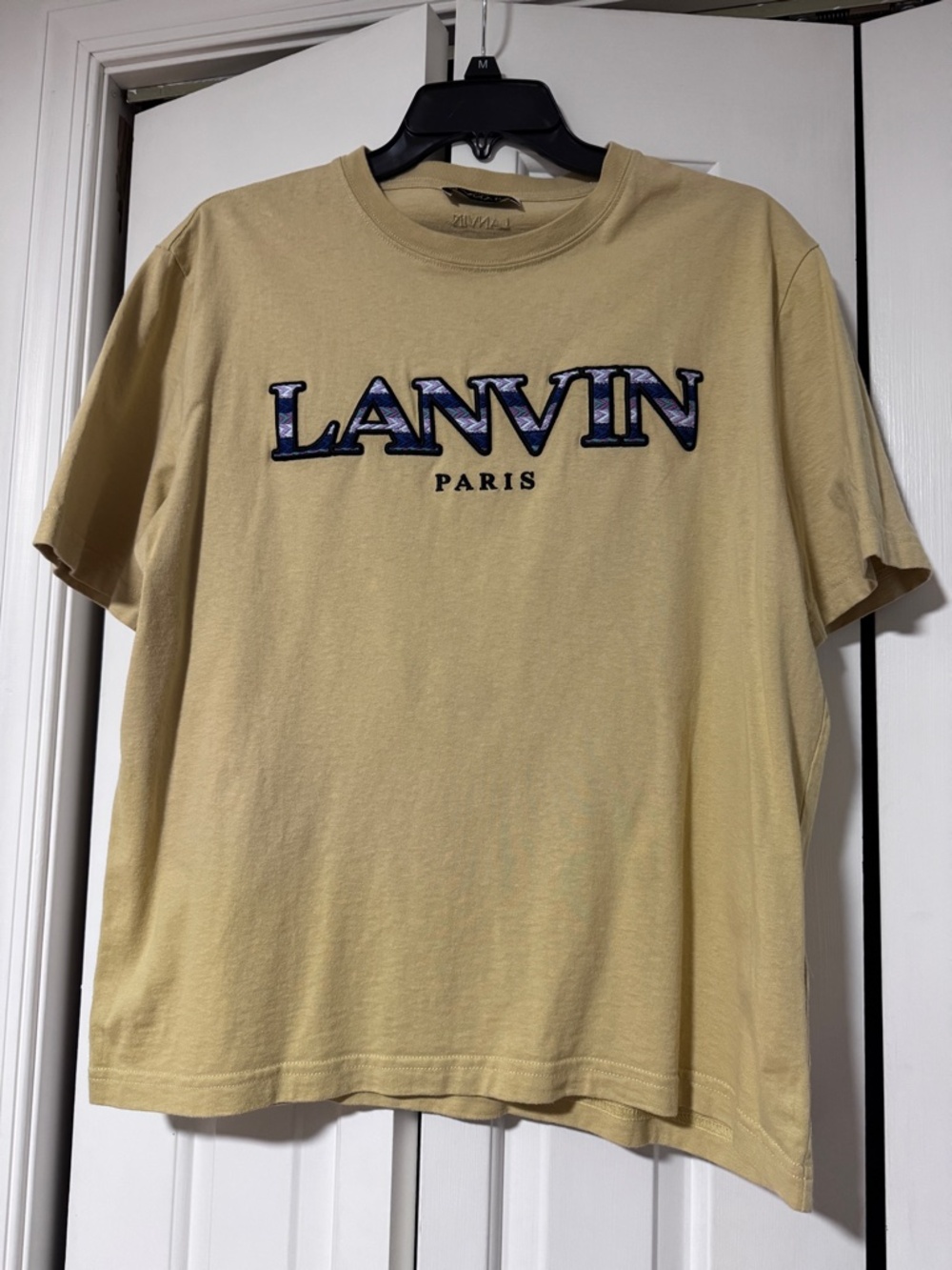 Lanvin - Beige Curb Embroidered Sand Logo Mens T Shirt size Large